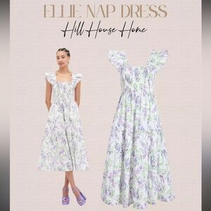 Hill House Ellie Nap Midi Dress in White with Lavender & Green Floral